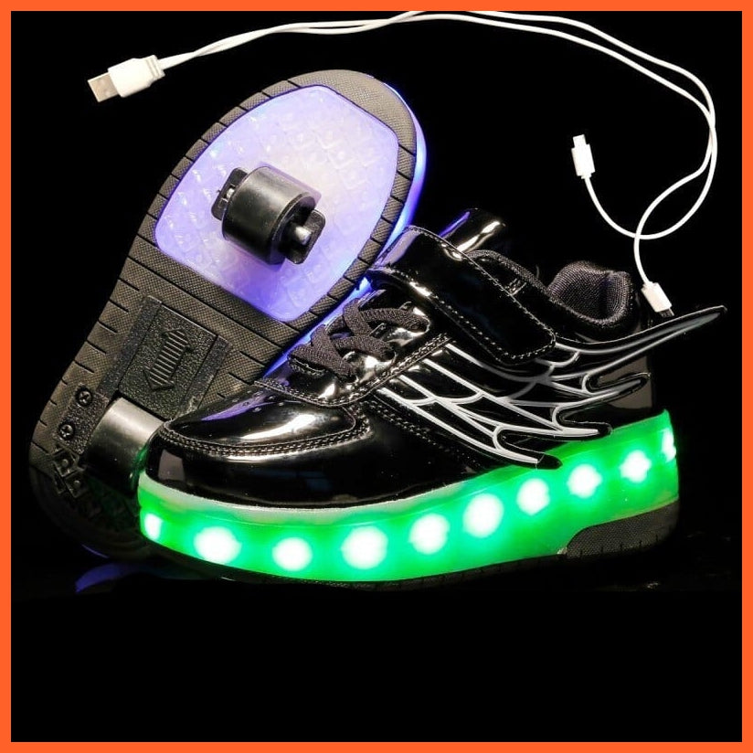 whatagift.com.au Black / 28 USB Charging Children LED Sneakers With 2 Wheels For Children