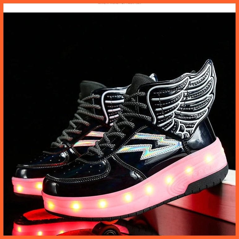 whatagift.com.au Black / 29 Insole 18.5CM Children Two Wheels Usb Charging Luminous Glowing Sneakers