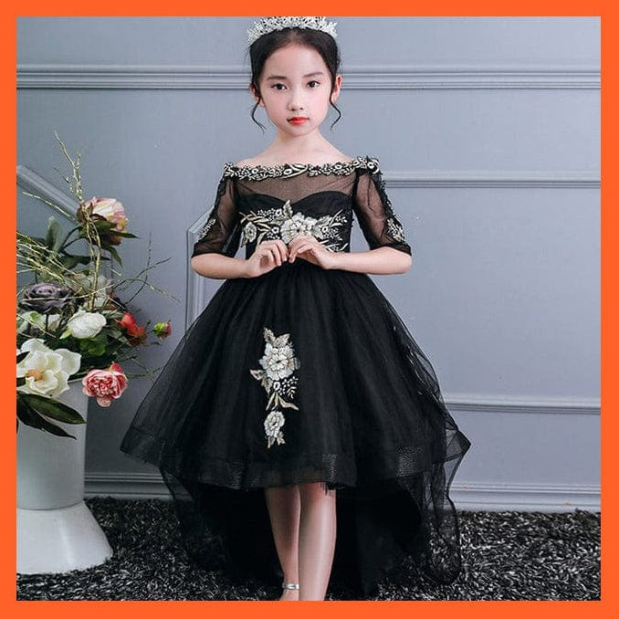 whatagift.com.au black / 3T Tulle Lace Long Girl Dress  For Girls For Party And Wedding