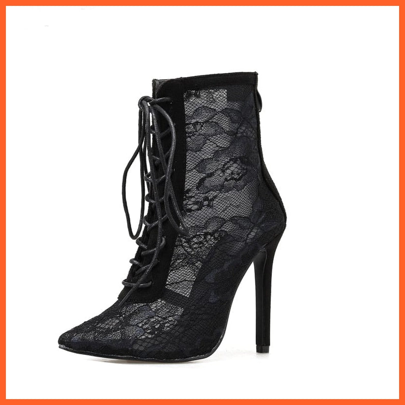 whatagift.com.au Black / 4 Aneikeh 2022 Fashion Basic Sandals Boots Women High Heels Pumps Sexy Hollow Out Mesh Lace-Up Cross-tied Boots Party Shoes 35-42