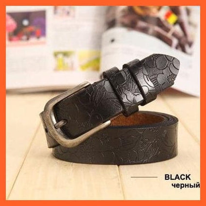 whatagift.com.au Black / 90cm  Waist 60cm 6 Colors Floral Carved Genuine Leather Belts For Women