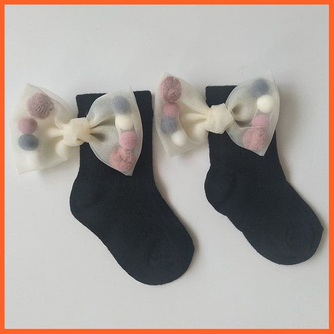 whatagift.com.au Black Beige Bow / L(5 To 7 Years) New Baby Girls Socks With Bows Toddlers Infants Cotton Ankle Socks Beading Baby Girls Princess Sock Cute Children Socks