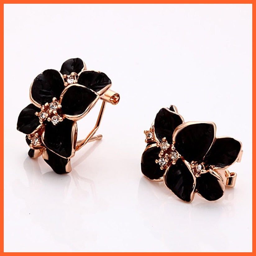 whatagift.com.au Black Color Rose Gold Rose Flower Enamel Jewelry Set  for Women