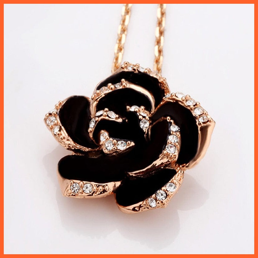 whatagift.com.au Black Color Rose Gold Rose Flower Enamel Jewelry Set  for Women