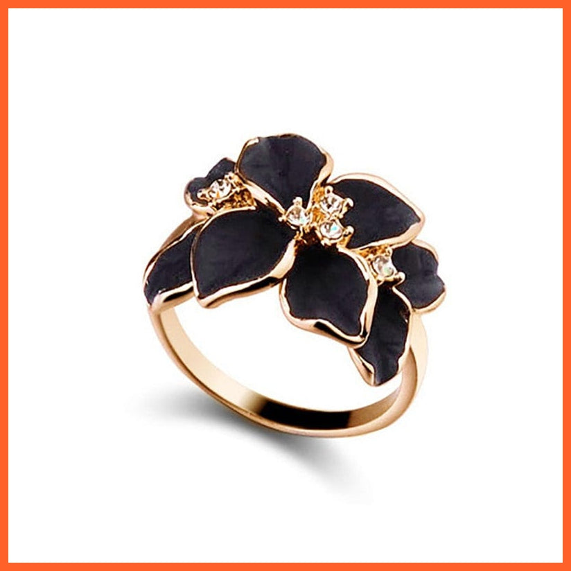 whatagift.com.au Black Color Rose Gold Rose Flower Enamel Jewelry Set  for Women