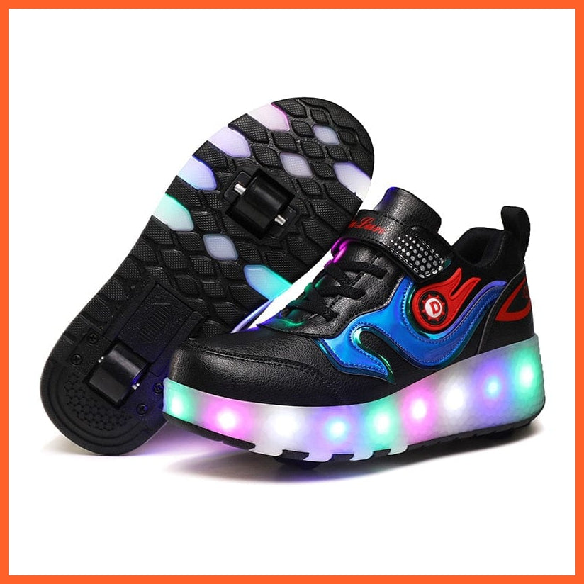 whatagift.com.au Black E66 / 27 (Inner 17.5cm) Glowing Led Roller 2 Wheels Shoes For Children
