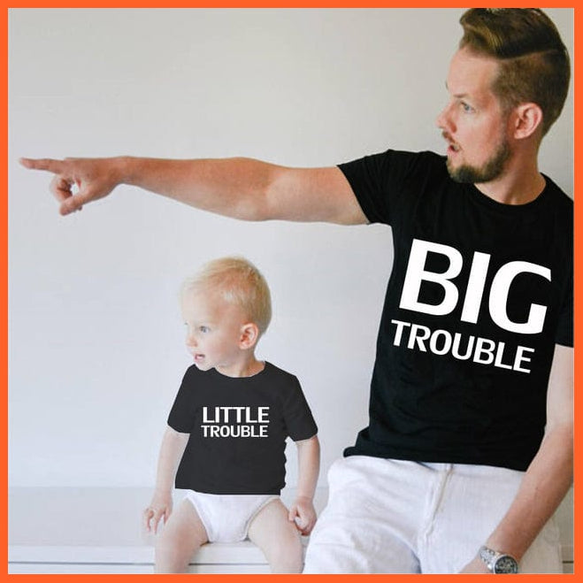whatagift.com.au Black / father  M Big trouble and Little trouble letter Print Family Matching Father Son T-shirts