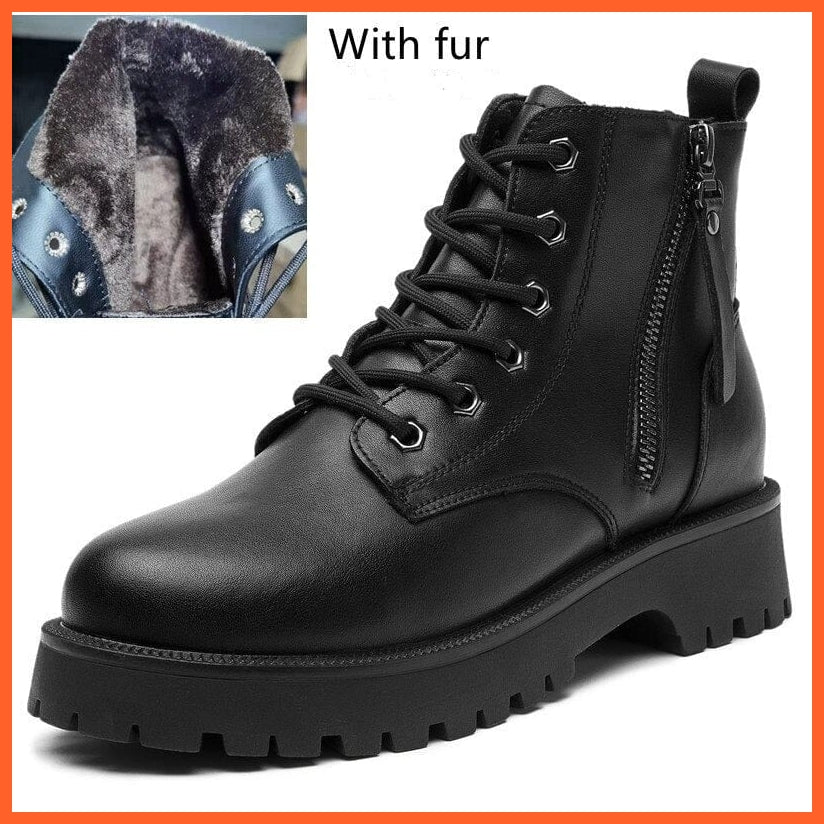 whatagift.com.au black fur / 34 Genuine Leather Double Zipper Boots For Women