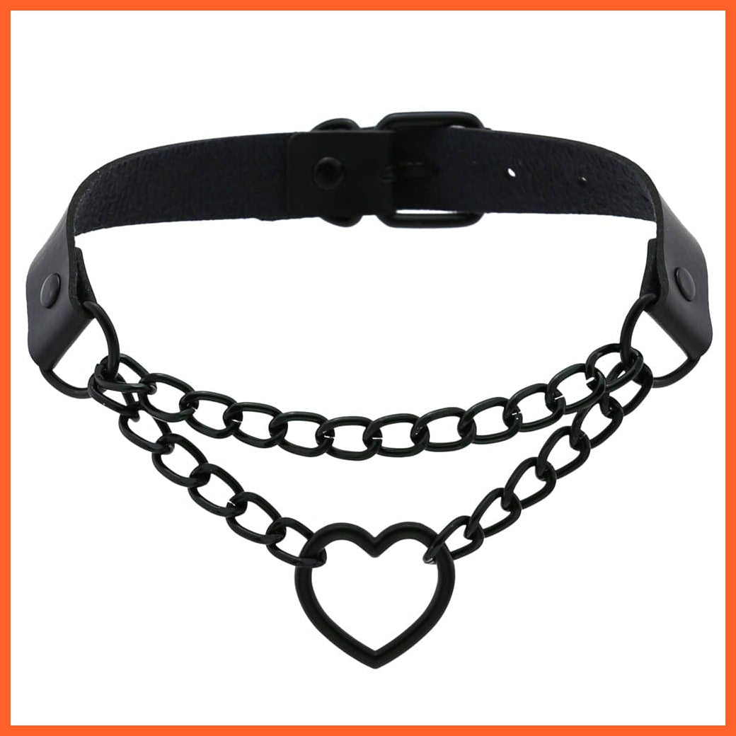 whatagift.uk black heart PU Leather Rivet Choker Chain Necklace For Women