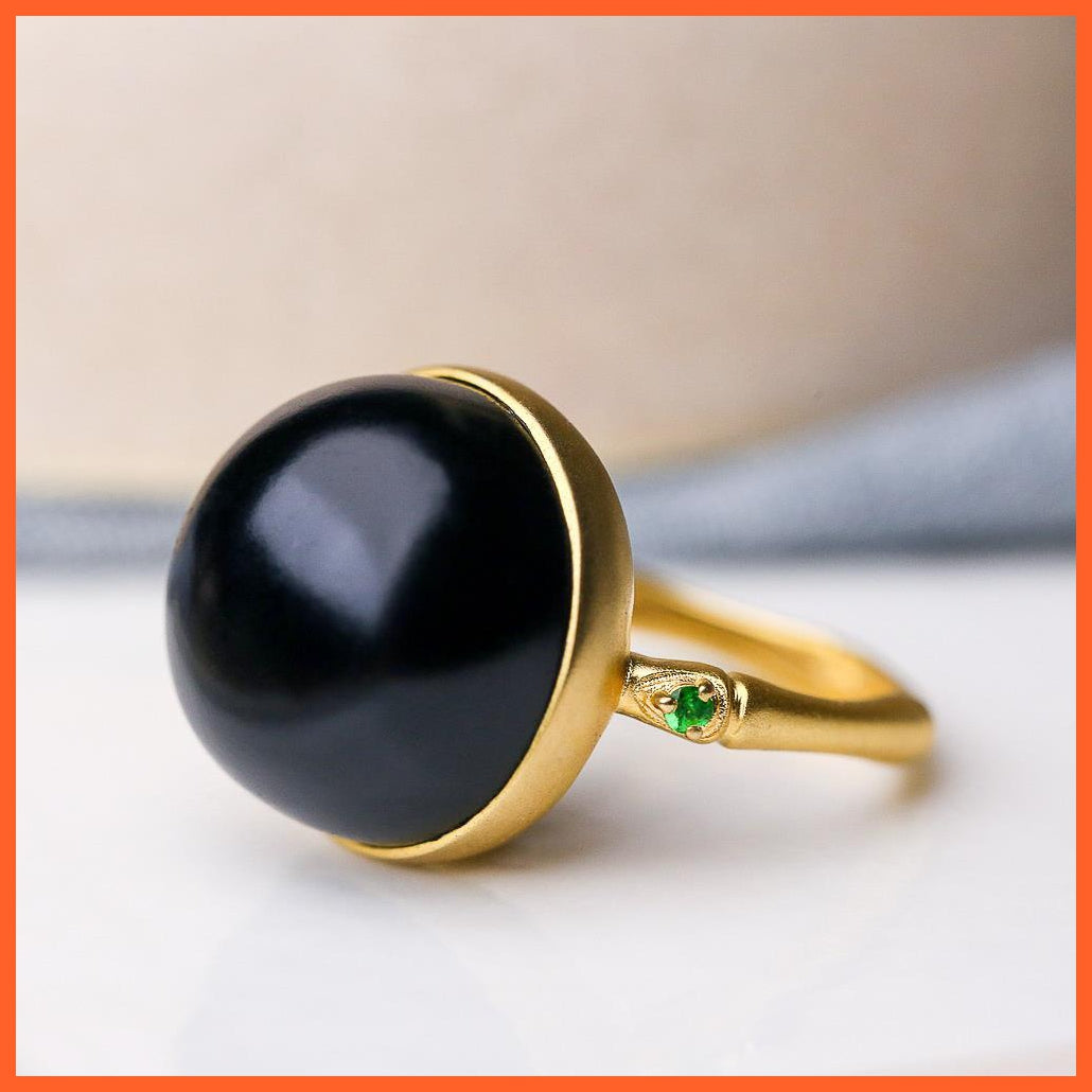 whatagift.com.au Black Jade Round Bead Opening Adjustable Ring For Women