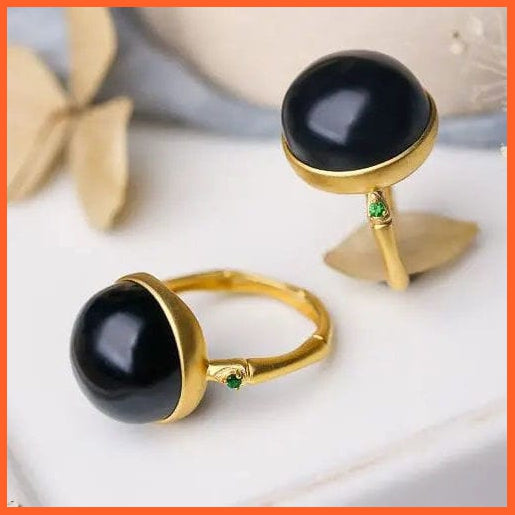 whatagift.com.au Black Jade Round Bead Opening Adjustable Ring For Women