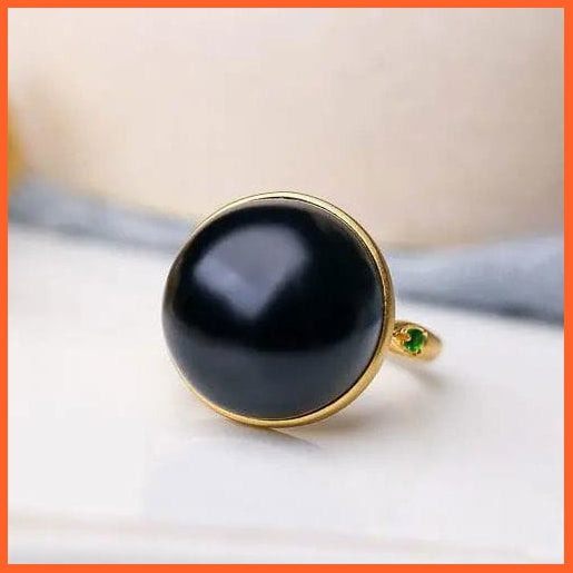 whatagift.com.au Black Jade Round Bead Opening Adjustable Ring For Women