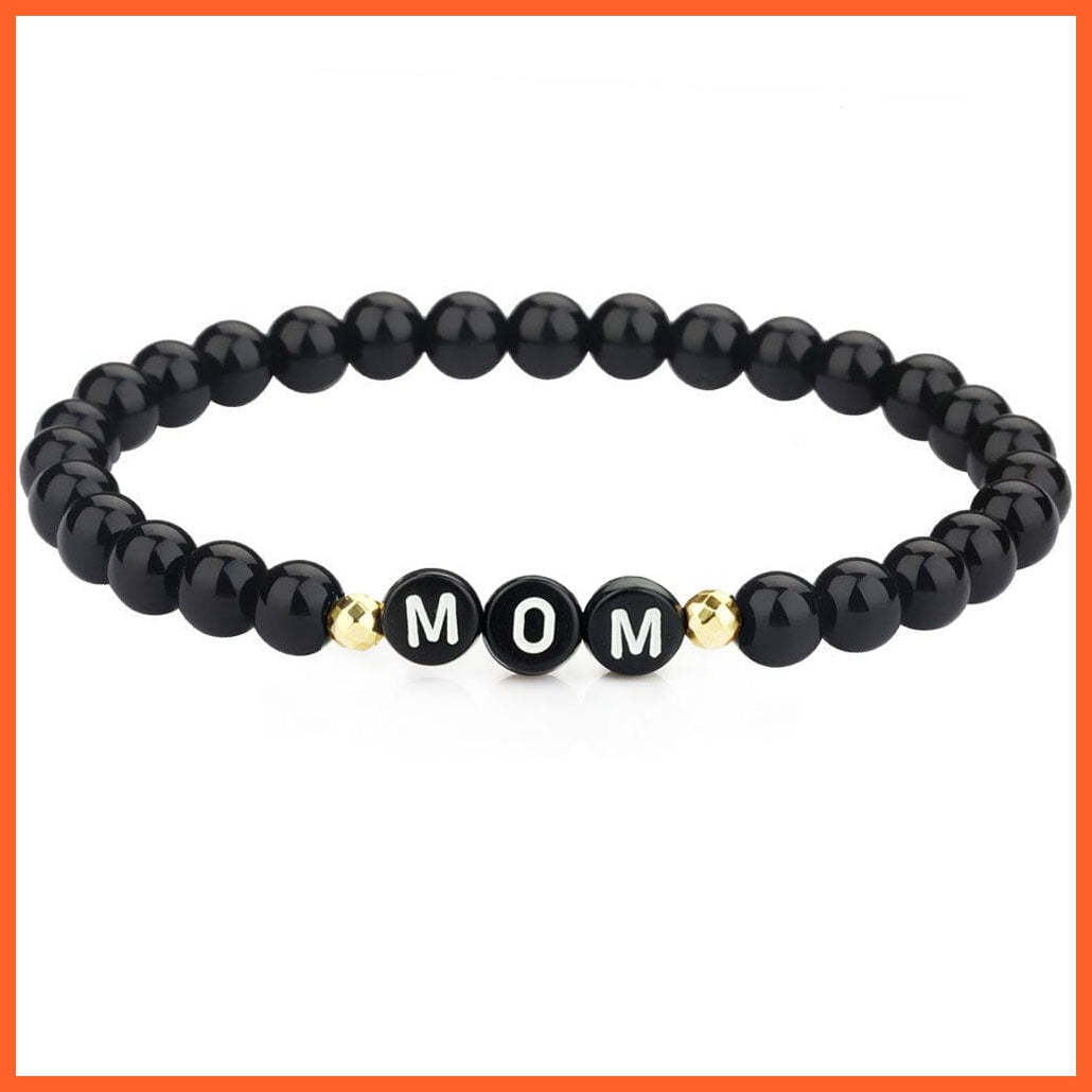 whatagift.com.au black MOM Natural Stone 6mm Beads Bracelet for Mother's Day Gifts