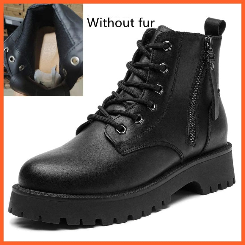 whatagift.com.au black no fur / 34 Genuine Leather Double Zipper Boots For Women