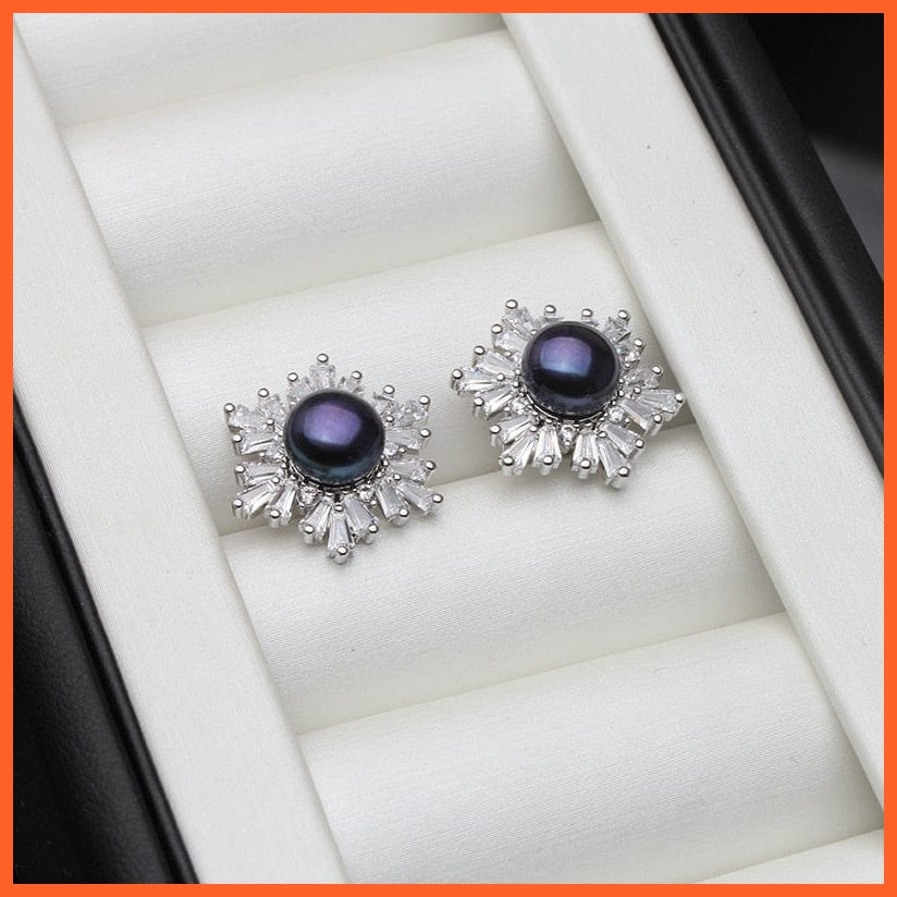 whatagift.com.au black pearl earring Fine Natural Freshwater Real 925 Sterling Silver Pearl Jewelry For Women