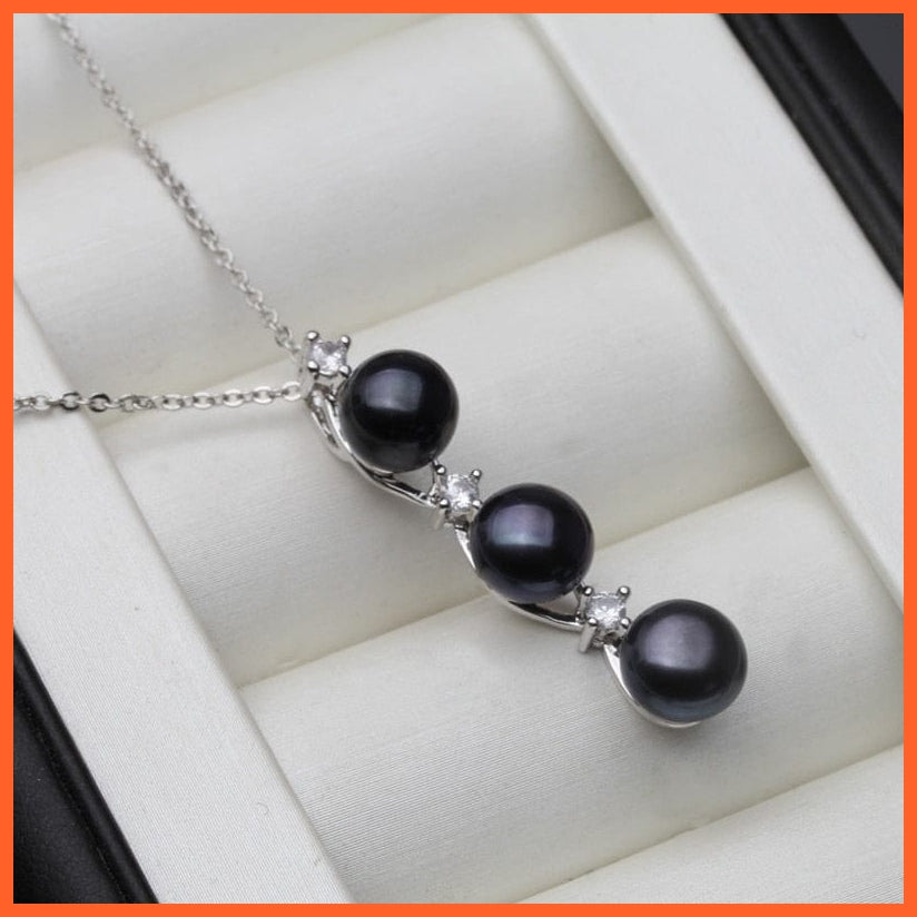 whatagift.com.au black pearl pendant Freshwater Natural Black White Pearl Silver Pendant For Women