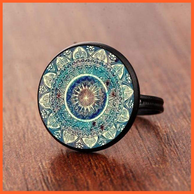 Charming Mandala Art Picture Rings | Om Symbol Zen Buddhism Glass Dome Rings For Women | whatagift.com.au.