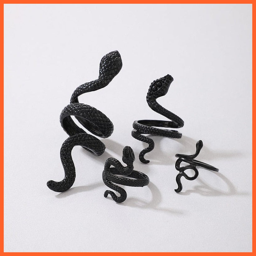 whatagift.uk Black Ring Set / Resizable Open Adjustable Finger Black Snake Ring Set For Women