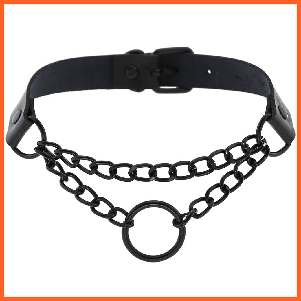 whatagift.uk black round PU Leather Rivet Choker Chain Necklace For Women