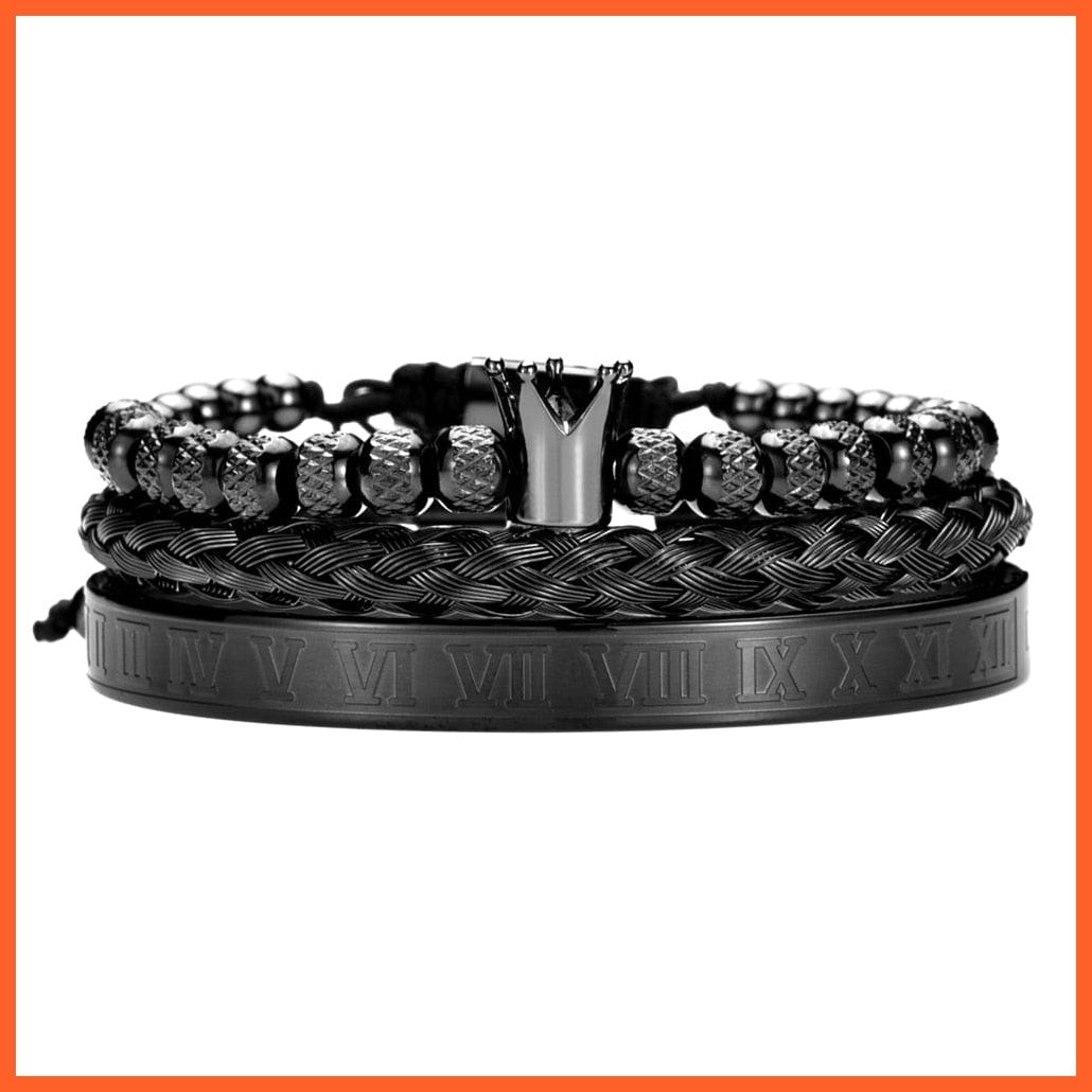 whatagift.com.au Black Set Crown Luxury Roman Royal Crown Charm Bracelet For Men | Stainless Steel Geometry  Open Adjustable Bracelets