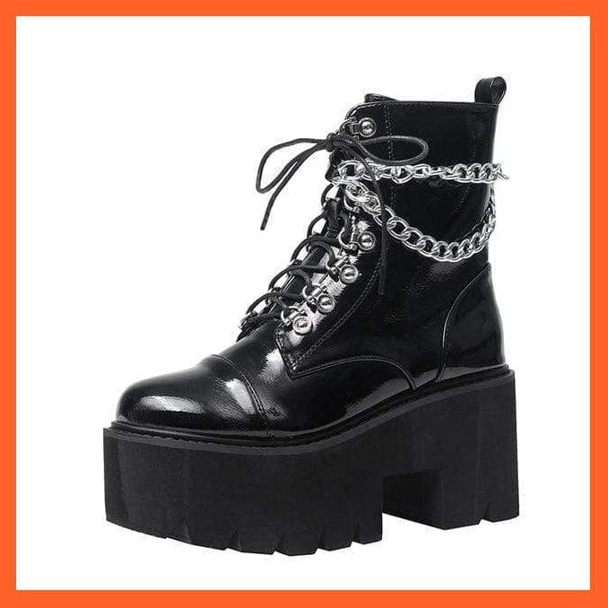 whatagift.com.au black shoes / 4.5US Gothic Leather Block Heals With Chain Design Stylish Female Shoes