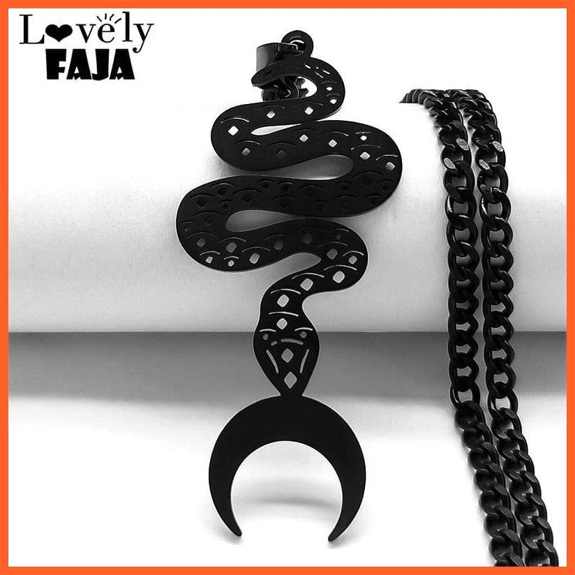 whatagift.uk Black Stainless Steel Moon Snake Choker Necklaces