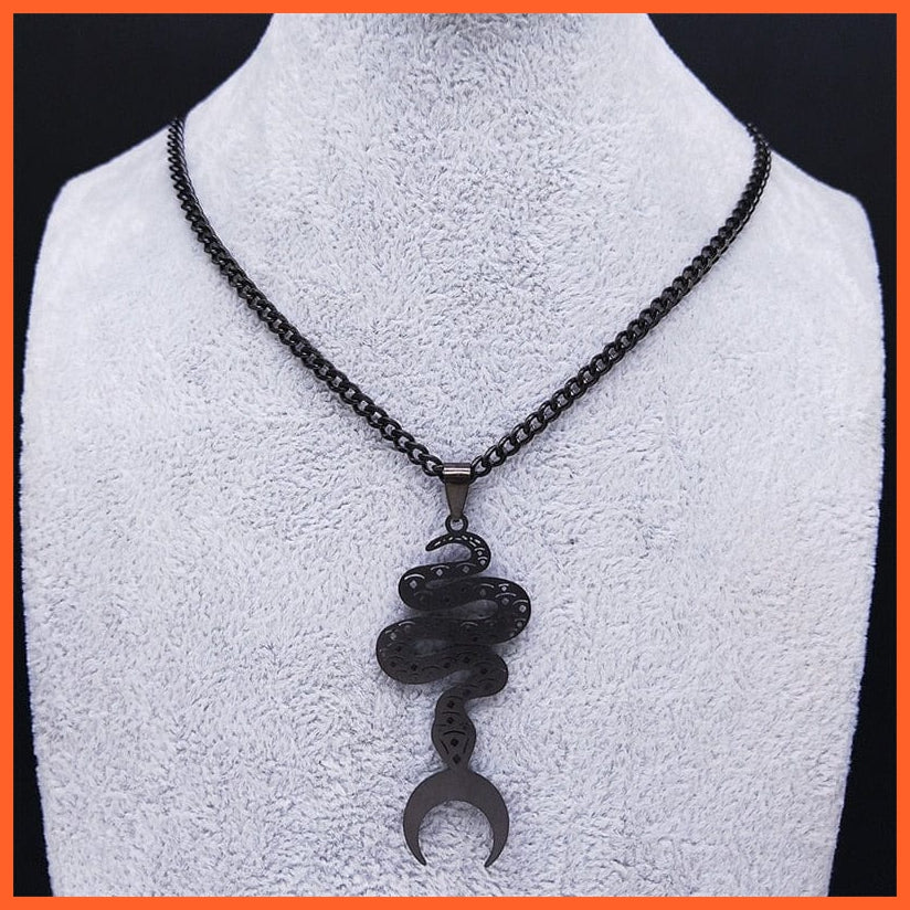 whatagift.uk Black Stainless Steel Moon Snake Choker Necklaces