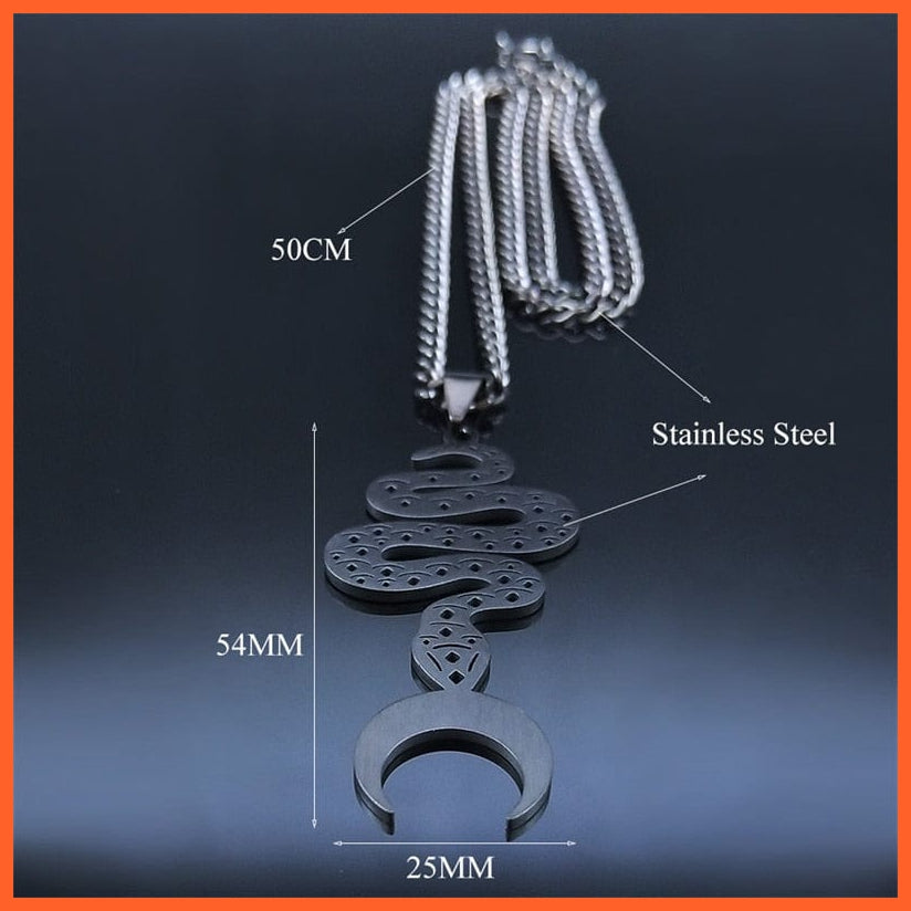 whatagift.uk Black Stainless Steel Moon Snake Choker Necklaces