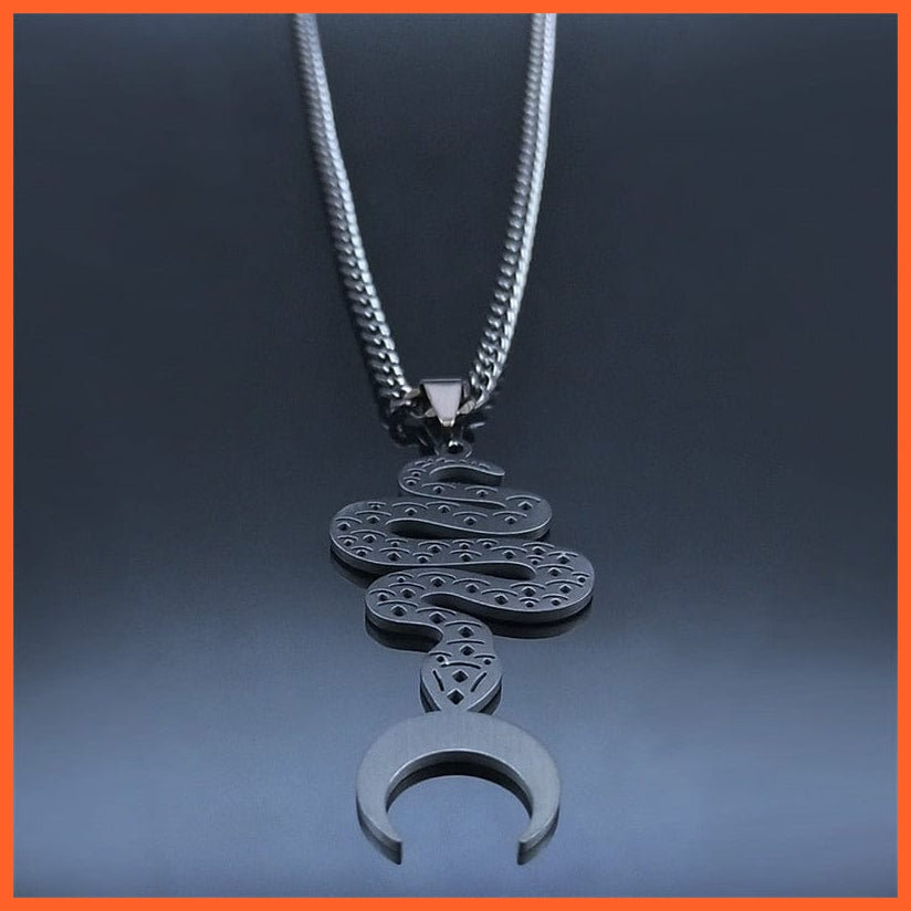 whatagift.uk Black Stainless Steel Moon Snake Choker Necklaces