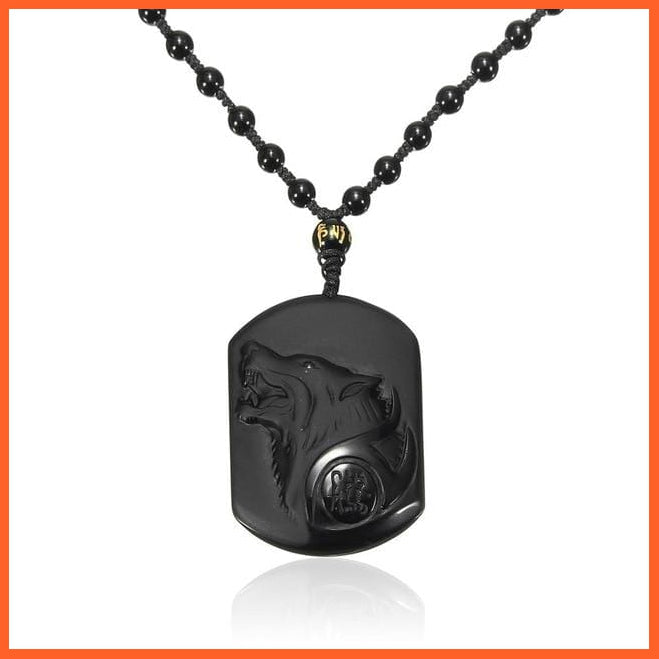 Natural Black Wolf Head Pendant With Necklace | whatagift.com.au.