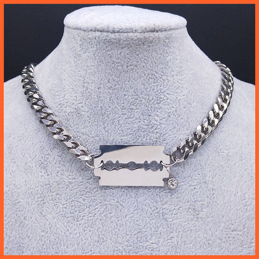 whatagift.uk Blade Crystal Stainless Steel Choker Necklace