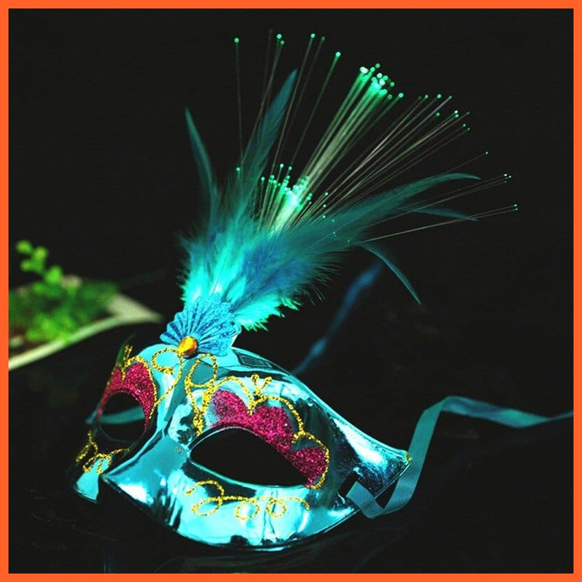 whatagift.com.au blue 10pcs  LED Glow Flash Light Up Feather Masquerades Venetian Party Masks