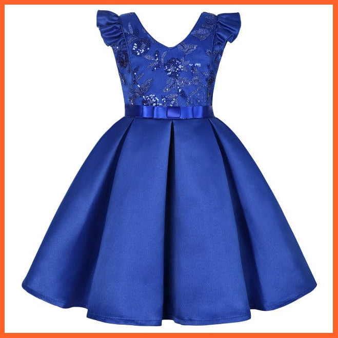 whatagift.com.au Blue / 2-3y(size 100) Girl Flower Sequins Dress for Princess Party