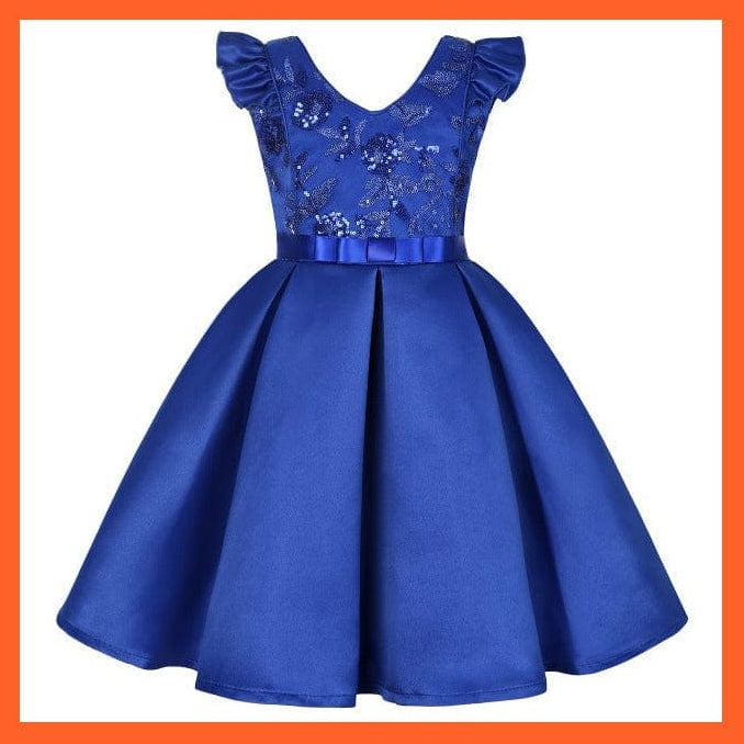 whatagift.com.au Blue / 2-3y(size 100) Girl Flower Sequins Dress For Princess Party