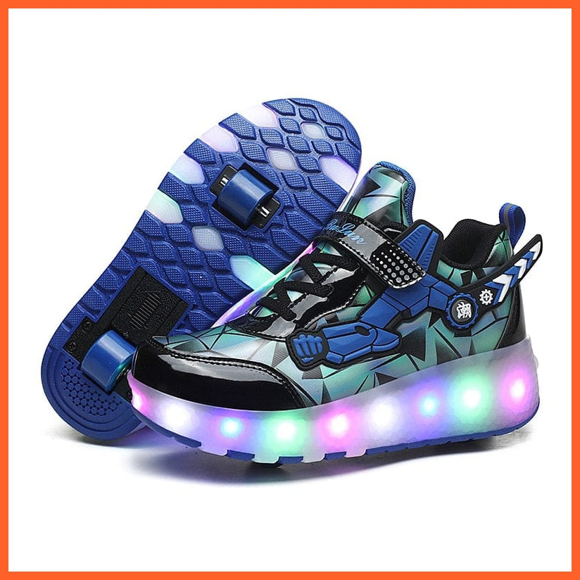 whatagift.com.au Blue 2166 / 27 (Inner 17.5cm) Glowing Led Roller 2 Wheels Shoes For Children