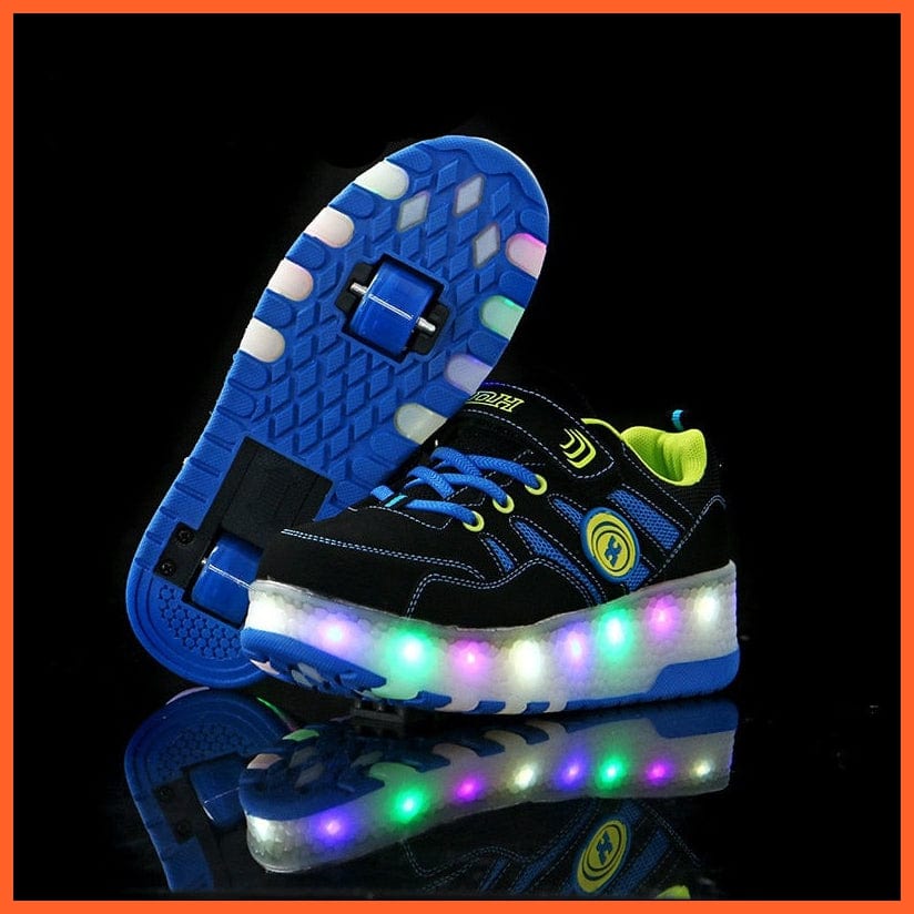 whatagift.com.au Blue / 28 Insole 18CM Led Light Up Shoes With Two Wheels For Children