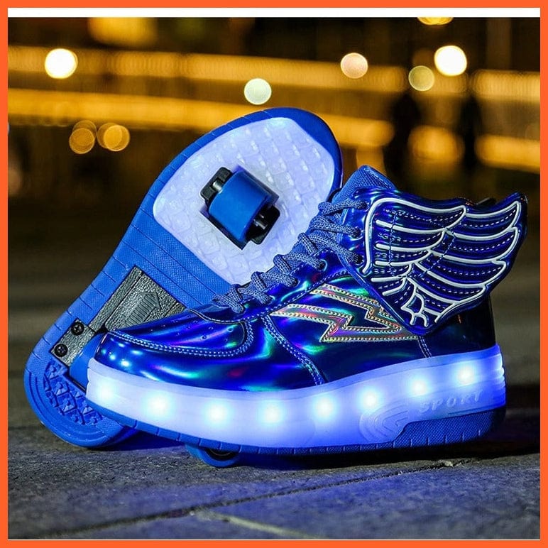 whatagift.com.au Blue / 29 Insole 18.5CM Children Two Wheels Usb Charging Luminous Glowing Sneakers