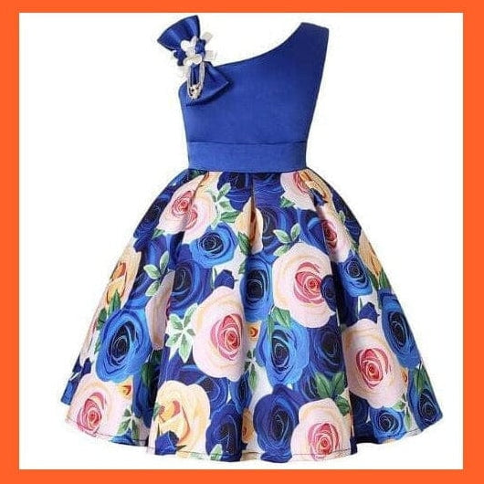 whatagift Blue / 2T Floral Print Dresses For Girls