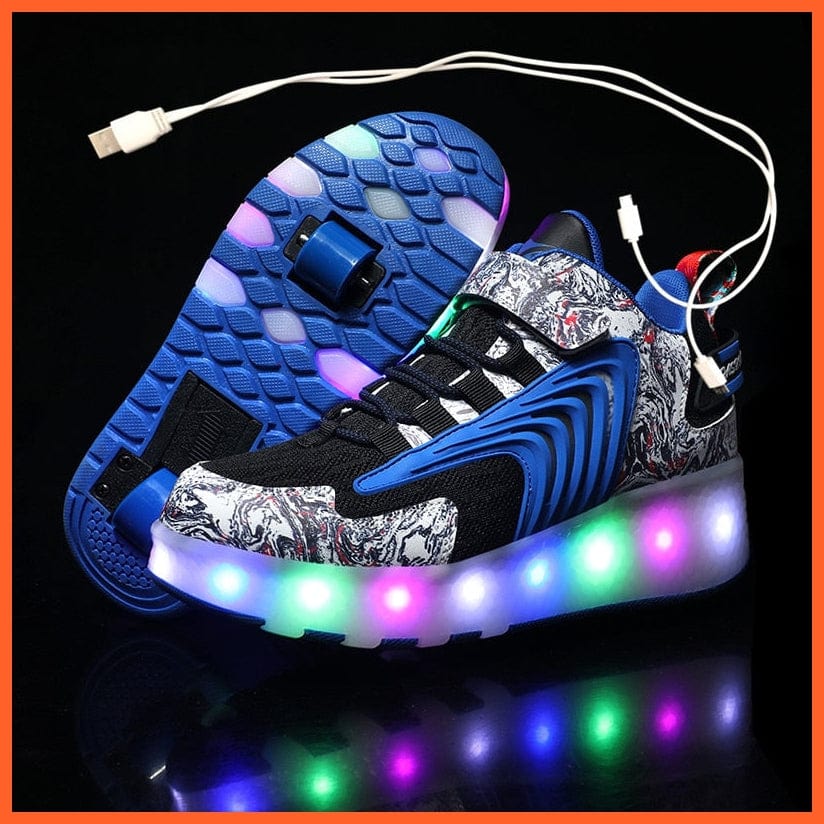 whatagift.com.au Blue / 30 Insole 19CM Usb Charging Two Wheels Led Light Sneakers | Roller Skate Shoes For Children