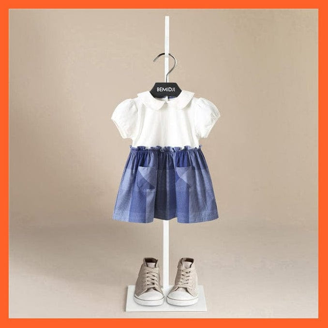 whatagift.com.au Blue / 52cm  Newborn White Doll Lapel Short-Sleeved Cotton Dress For Children