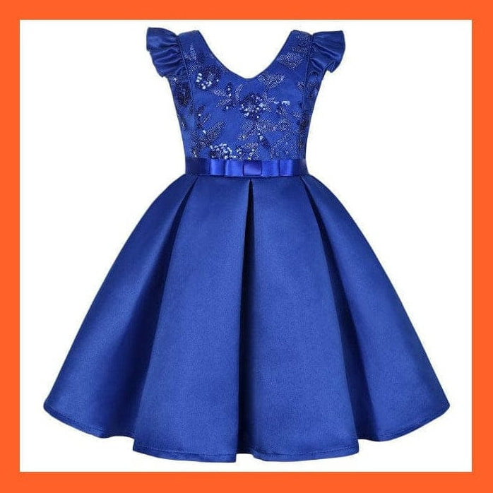 whatagift Blue / 7-8y(size 140) Princess Party Girls Flower Sequins Dress