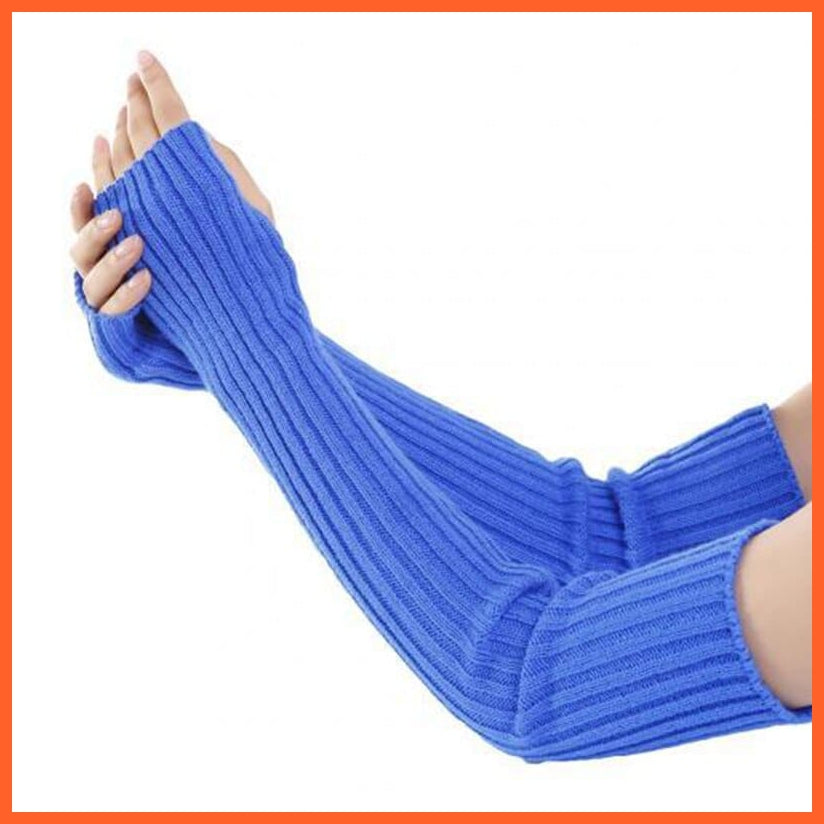 whatagift.com.au Blue / length-52cm Women Warm Long Gothic Lolita Knitting Glove Stretch Fingerlings Mittens