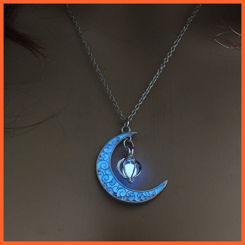 whatagift.com.au Blue Moon Glowing Necklace | Glow in the Dark Halloween Pendant