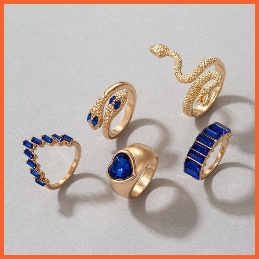 whatagift.uk Blue Ring / Resizable Open Adjustable Silver Snake Ring Set For Women