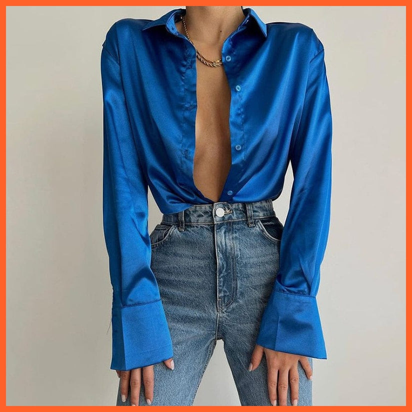 whatagift.com.au Blue / S Elegant Fashionable Satin Shirts For Women