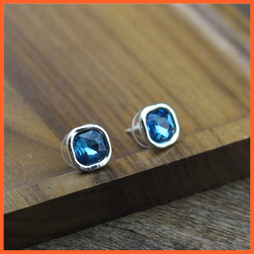 whatagift.com.au Blue Square Sunshine Crystal Women Stud Earring | Trendy Unusual Wedding Birthday Party Gift For Women