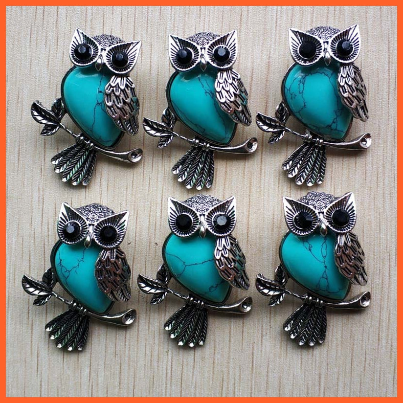whatagift.com.au blue turquoise Copper Plated Owl Cute Natural Tiger Eye Stone Onyx Opal Pendants