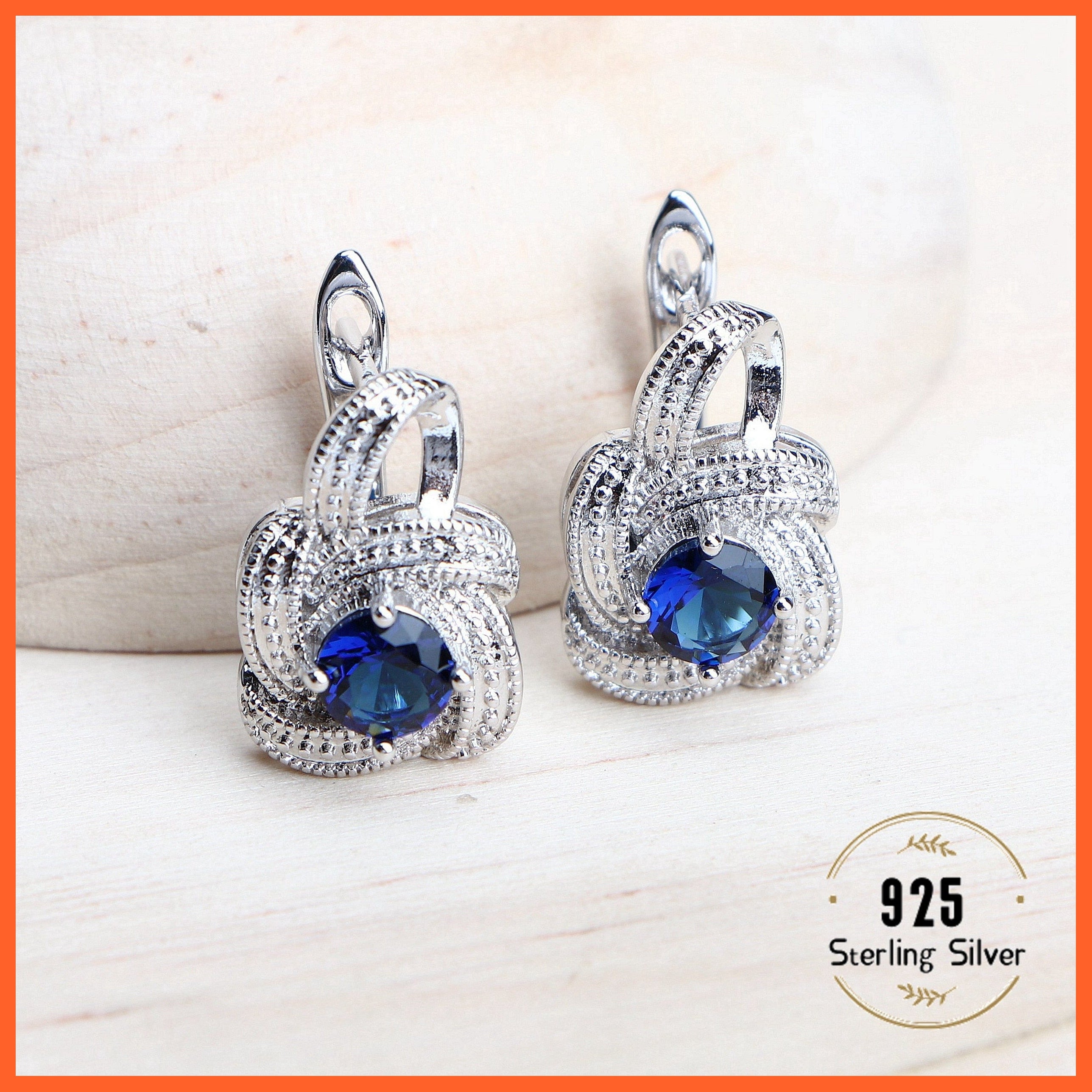 whatagift.com.au Blue Zirconia 925 Sterling Silver Earrings Rings Bracelets Pendant Necklace Set For Women