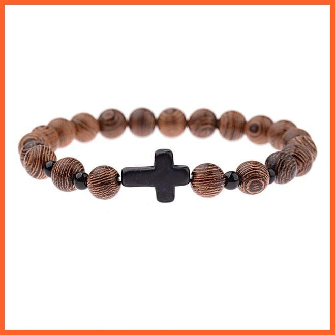 Natural Wood Beads Cross Bracelets Onyx Meditation Prayer Bracelet | whatagift.com.au.