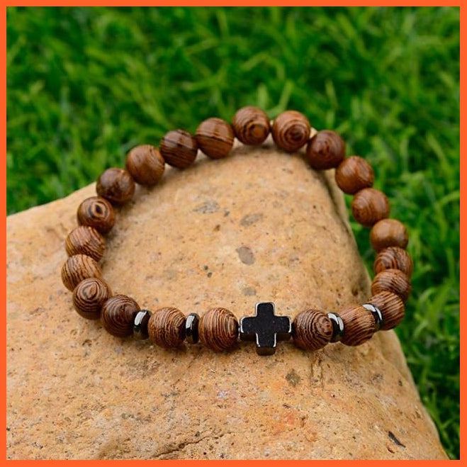 Natural Wood Beads Cross Bracelets Onyx Meditation Prayer Bracelet | whatagift.com.au.